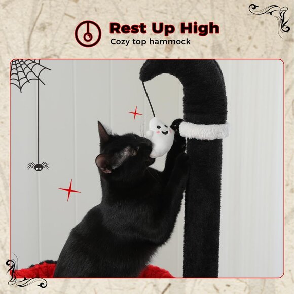 New 45in Gothic Cat Tree with 2 Condos, Hammock, Toys & Scratching Posts – Black - Picture 5 of 8